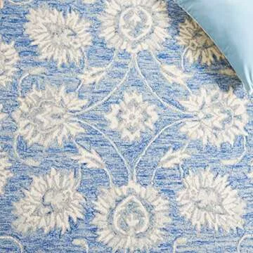 SAFAVIEH Micro-Loop Collection Area Rug - 5' x 8', Blue & Ivory, Handmade Wool, Ideal for High Traffic Areas in Living Room, Bedroom (MLP536M)