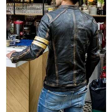 Men’s Elite Vintage Café Racer Motorcycle Distressed Leather Jacket (M) Black Medium A58 0