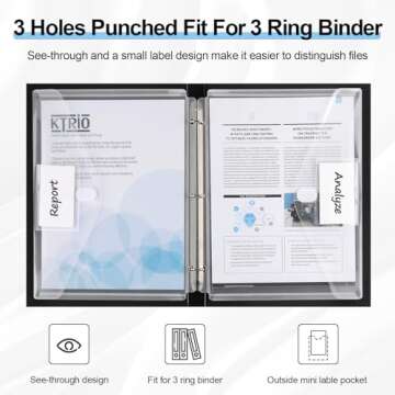 KTRIO 8 Pack Binder Folder Pockets for 3 Ring Binder Organizer Inserts Accessories with Hook and Loo...