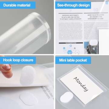 KTRIO 8 Pack Binder Folder Pockets for 3 Ring Binder Organizer Inserts Accessories with Hook and Loop Closure, Heavyweight, Letter Size, Side Loading, Clear