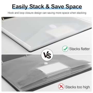 KTRIO 8 Pack Binder Folder Pockets for 3 Ring Binder Organizer Inserts Accessories with Hook and Loop Closure, Heavyweight, Letter Size, Side Loading, Clear