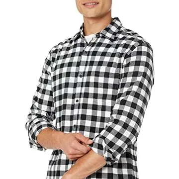 Amazon Essentials Men's Long-Sleeve Flannel Shirt (Available in Big & Tall), Black Buffalo Plaid, Medium