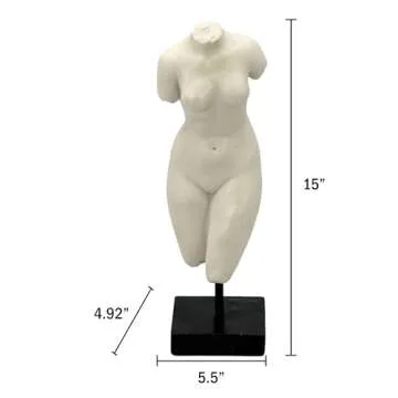 Galt International 13.5" Poly Marble Body Statue w/Black Pedestal Stand for Home Decor - Greek God Sculpture Mythology Stone-Like Marble-Feel Accent (Woman)