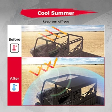 KEMIMOTO 6-Seat Crew Canvas Roof Top Tint Waterproof Compatible with Polaris Ranger Crew XP 1000 2017-2025/2020-2025 Ranger Crew 1000/2013+ Polaris Ranger Crew 900 Sunshade Soft Top Accessories