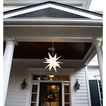 Elf Logic Large 18” Easy Assembly Warm White LED Moravian Star - Hanging Outdoor Christmas Light - Use as Holiday Decoration, Porch Light, 3D Fixture, Advent Star, Wedding & Ballroom Venue Decor