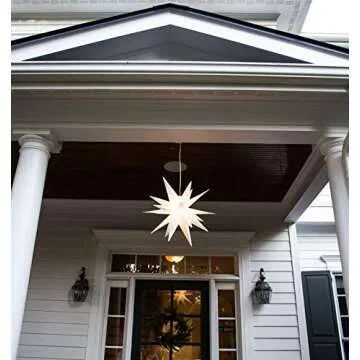 Elf Logic Large 18” Easy Assembly Warm White LED Moravian Star - Hanging Outdoor Christmas Light - Use as Holiday Decoration, Porch Light, 3D Fixture, Advent Star, Wedding & Ballroom Venue Decor