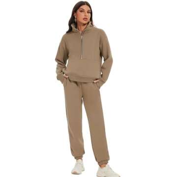 COZYPOIN Women's Half Zip 2 Piece Outfits Sweatsuit Fleece Pullover Long Sleeve Sweatshirt Jogger Se...