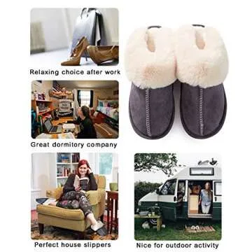 Donpapa Womens Slipper with Memory Foam Fluffy Soft Warm Slip On House Slippers Anti-Skid Cozy Plush for Indoor Outdoor