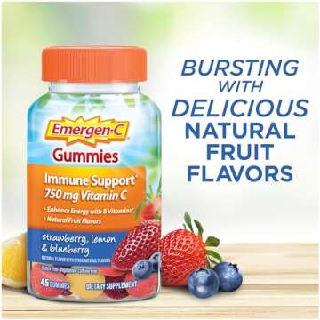 Emergen-C 750mg Vitamin C Gummies for Adults, Immune Support Gummies, Gluten Free, Strawberry, Lemon...