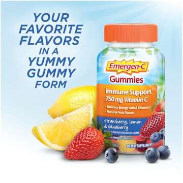 Emergen-C 750mg Vitamin C Gummies for Adults, Immune Support Gummies, Gluten Free, Strawberry, Lemon and Blueberry Flavors - 45 Count