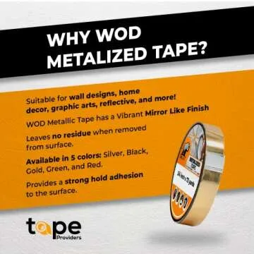 WOD MPFT2 Gold Metalized Polyester Mylar Film Tape with Acrylic Adhesive, 3/8 inch x 72 yds. Vibrant...