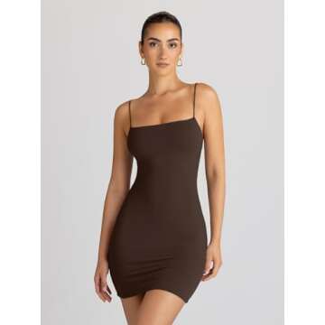 LILLUSORY Athletic Dress Workout Dress for Women Tennis Dress for Women 2024 Summer Short Tight Party Club Dress Brown