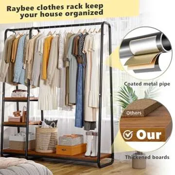 Raybee 67’’H Clothes Rack,Clothing Rack with Shelves Clothing Racks for Hanging Clothes Heavy Duty Garment Rack Portable Closet Rack Free Standing Wardrobe Closet 67" Hx39.8 Lx15.8 D