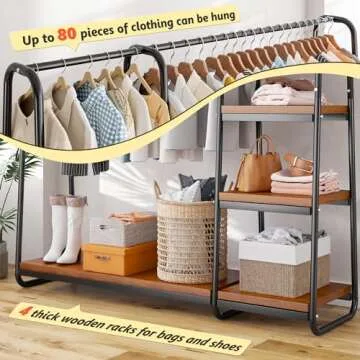 Raybee 67’’H Clothes Rack,Clothing Rack with Shelves Clothing Racks for Hanging Clothes Heavy Duty Garment Rack Portable Closet Rack Free Standing Wardrobe Closet 67" Hx39.8 Lx15.8 D