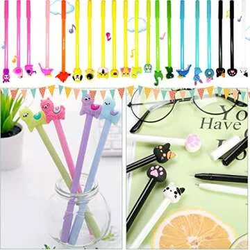 RYKOMO 50PCS Cute Cartoon Novelty Gel Ink Pens Assorted Styles Fun Kawaii Pens Cartoon Animal Writing Pens 0.5mm Cute Pens Stationery Cartoon Fun Pens for Kids School Office Home Student Present