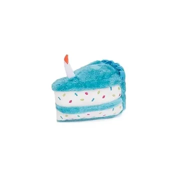 ZippyPaws Birthday Gifts for Dogs - Blue Birthday Cake Slice, Plush Squeaky Dog Toy, Dog Birthday Pa...
