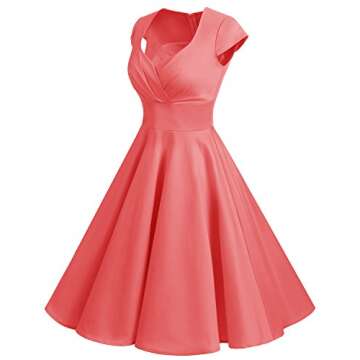 Bbonlinedress Women Vintage Swing Dress Short 1950s Retro Cocktail Party Dresses Coral M