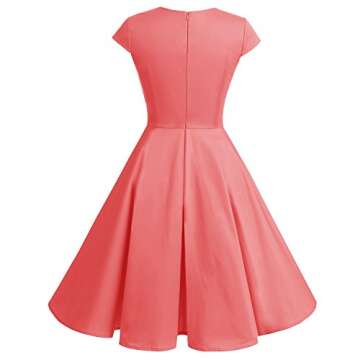 Bbonlinedress Women Vintage Swing Dress Short 1950s Retro Cocktail Party Dresses Coral M