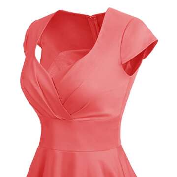 Bbonlinedress Women Vintage Swing Dress Short 1950s Retro Cocktail Party Dresses Coral M