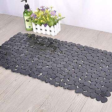 SONGZIMING Non-Slip Pebble Bath Mat - Black 16W x 35L Inches for Smooth Tub