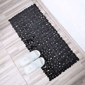 SONGZIMING Non-Slip Pebble Bath Mat - Black 16W x 35L Inches for Smooth Tub