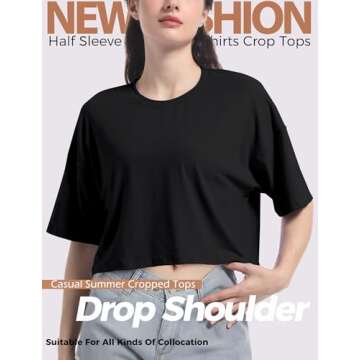 Women's Basics Crop Top Drop Shoulder T Shirt Half Sleeve Cropped Tee Crewneck Cropped T-Shirts Shor...