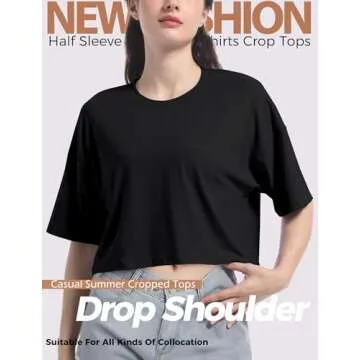 Women's Basics Crop Top Drop Shoulder T Shirt Half Sleeve Cropped Tee Crewneck Cropped T-Shirts Shor...