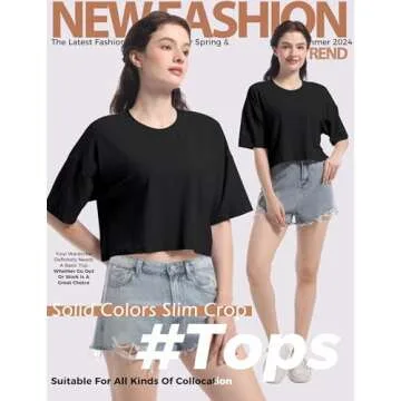 Women's Basics Crop Top Drop Shoulder T Shirt Half Sleeve Cropped Tee Crewneck Cropped T-Shirts Short Sleeve Crop Tops Casual Summer Solid Crop Tops A-Black