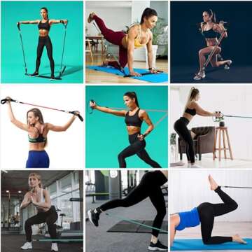 Portable Pilates Bar and Resistance Band Set with Handles. Multipurpose Home Gym with Door Anchor and Extension Belt, Supports Full-Body Workouts - with Fitness Poster and Video