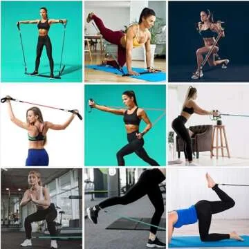 Portable Pilates Bar and Resistance Band Set with Handles. Multipurpose Home Gym with Door Anchor and Extension Belt, Supports Full-Body Workouts - with Fitness Poster and Video