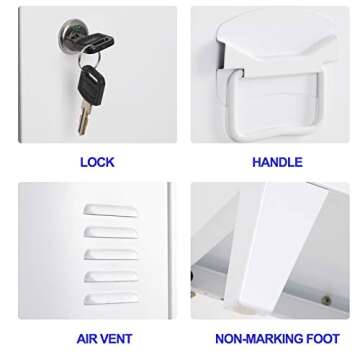 MIOCASA Metal Cabinet Home Office Storage Cabinets with Doors and Shelves Lockable File Cabinet Organizer Coat Lockers for Kids (White)