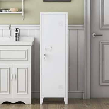 MIOCASA Metal Cabinet Home Office Storage Cabinets with Doors and Shelves Lockable File Cabinet Organizer Coat Lockers for Kids (White)