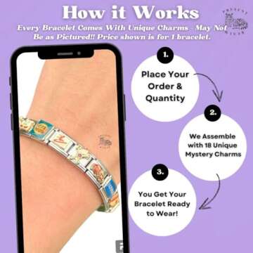 Generic Italian Charm Bracelet - Mystery Assorted Vintage Italian Charm Bracelet with 18 Unique Ital...