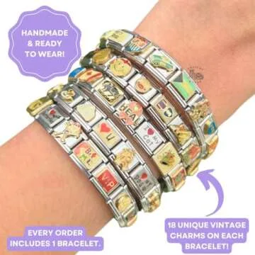 Generic Italian Charm Bracelet - Mystery Assorted Vintage Italian Charm Bracelet with 18 Unique Italian Charms, Silver