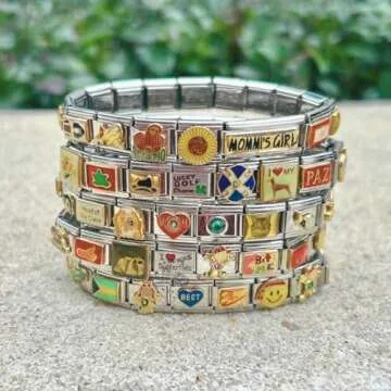 Generic Italian Charm Bracelet - Mystery Assorted Vintage Italian Charm Bracelet with 18 Unique Italian Charms, Silver