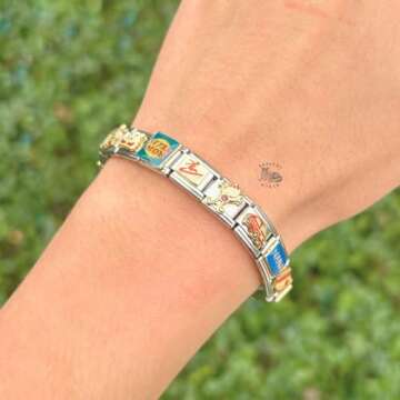 Generic Italian Charm Bracelet - Mystery Assorted Vintage Italian Charm Bracelet with 18 Unique Italian Charms, Silver