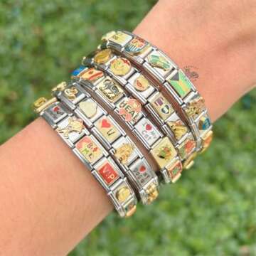 Generic Italian Charm Bracelet - Mystery Assorted Vintage Italian Charm Bracelet with 18 Unique Italian Charms, Silver