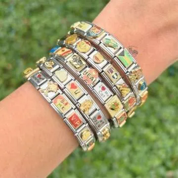 Generic Italian Charm Bracelet - Mystery Assorted Vintage Italian Charm Bracelet with 18 Unique Italian Charms, Silver