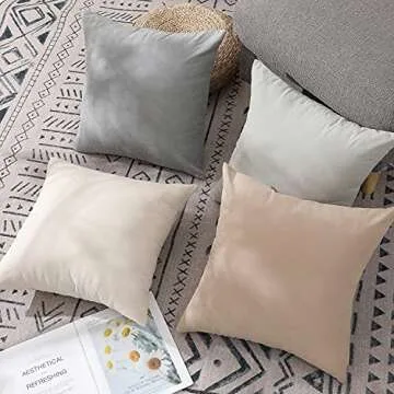 WEMEON Neutral Throw Pillow Covers 18x18 Inch Set of 4,Modern Solid Color Square Decorative Pillow C...