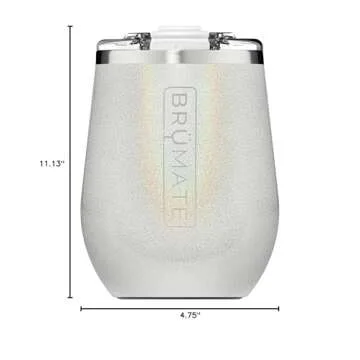 BrüMate Uncork'd XL MÜV - 100% Leak-Proof 14oz Insulated Wine Tumbler with Lid - Vacuum Insulated Stainless Steel Wine Glass - Perfect For Travel & Outdoors (Glitter White)