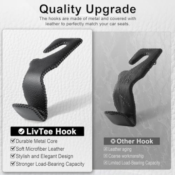 LivTee Leather Car Seat Back Headrest Hooks for Organization