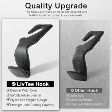 LivTee Leather Car Seat Back Headrest Hooks for Organization