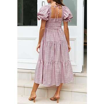 ZESICA Bohemian Summer Midi Dress with Puff Sleeves