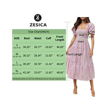 ZESICA Bohemian Summer Midi Dress with Puff Sleeves