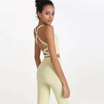 romansong Strappy Yoga Sports Bras for Women Padded Criss-Cross Back Tank Tops (Yellow, Medium)