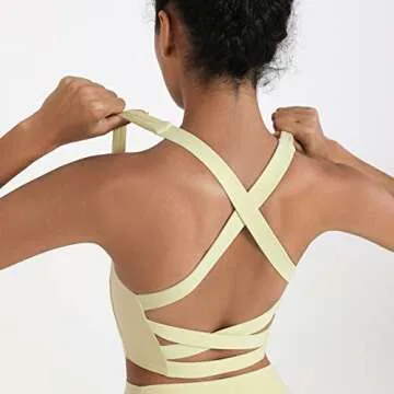 romansong Strappy Yoga Sports Bras for Women Padded Criss-Cross Back Tank Tops (Yellow, Medium)