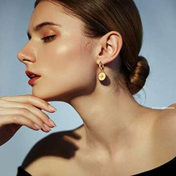 BUEMMR 14K Gold Plated Smooth Mirror Compass Hoop Earrings for Women, Jewelry for Women