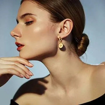 BUEMMR 14K Gold Plated Smooth Mirror Compass Hoop Earrings for Women, Jewelry for Women