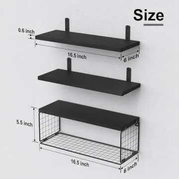 WOPITUES Bathroom Shelf Over Toilet, Floating Bathroom Shelf Wall Mounted with Wire Basket, Floating Shelf for Wall Décor-Black