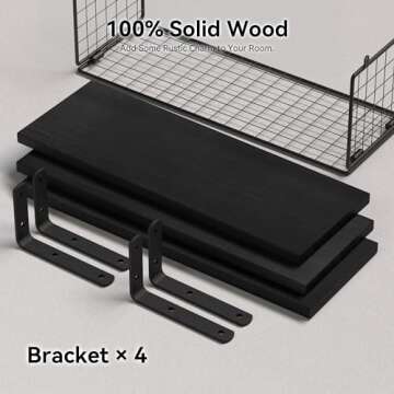 WOPITUES Bathroom Shelf Over Toilet, Floating Bathroom Shelf Wall Mounted with Wire Basket, Floating Shelf for Wall Décor-Black